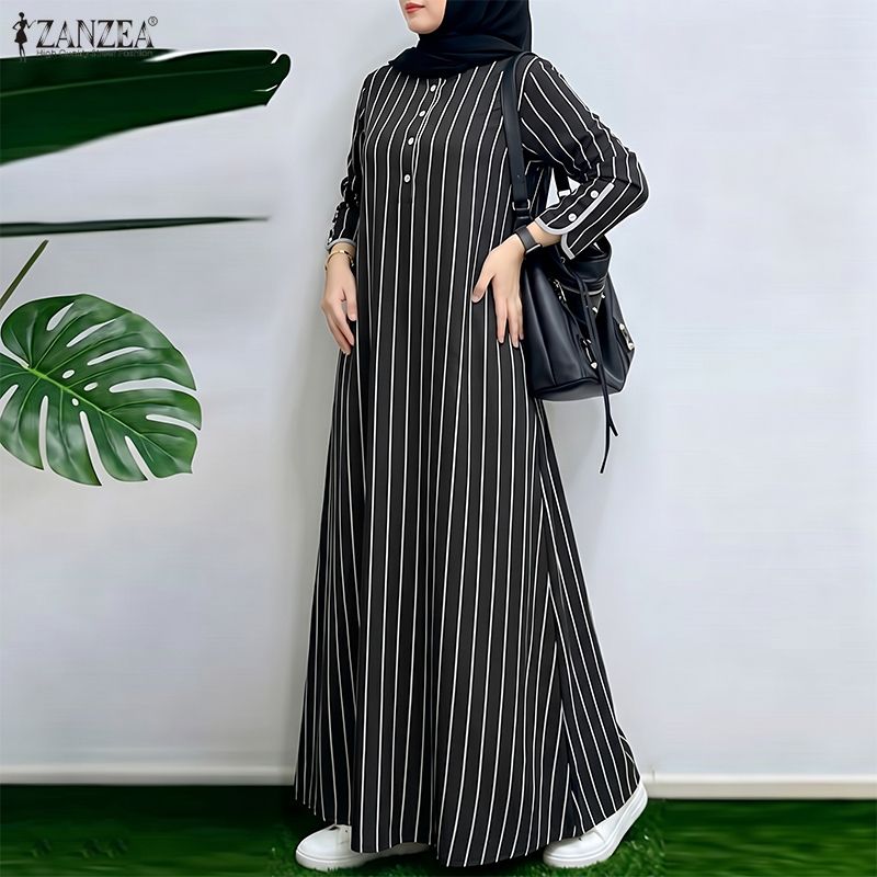 Abaya Modest Wear - Мусульманское скромное полосатое платье макси для