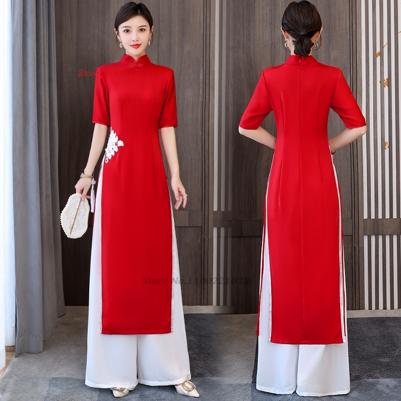 Ao Dai Vietnam Dress - 2026 Вьетнамское платье-аодай, комплект из платья-ципао