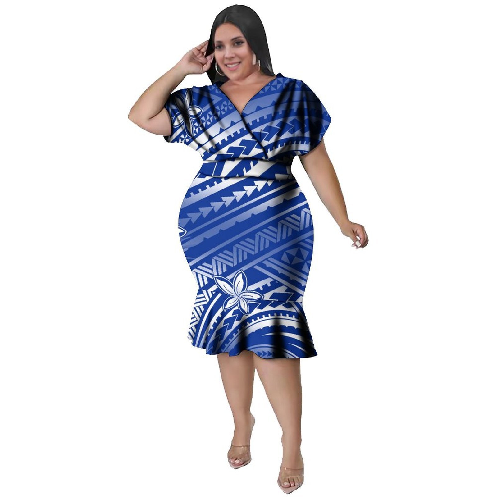 Ethnic Fabric - Женское платье с V-образным вырезом в